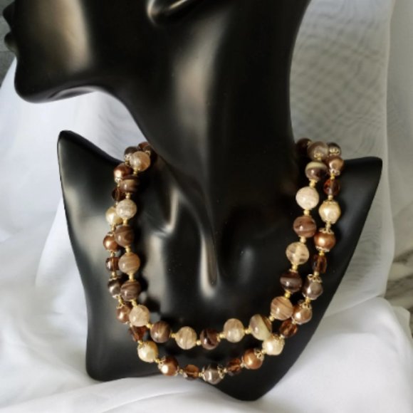 SIGNED GERMANY NECKLACE Vintage Double Strand Lucite Beaded Necklace, 16" Long - Picture 1 of 8